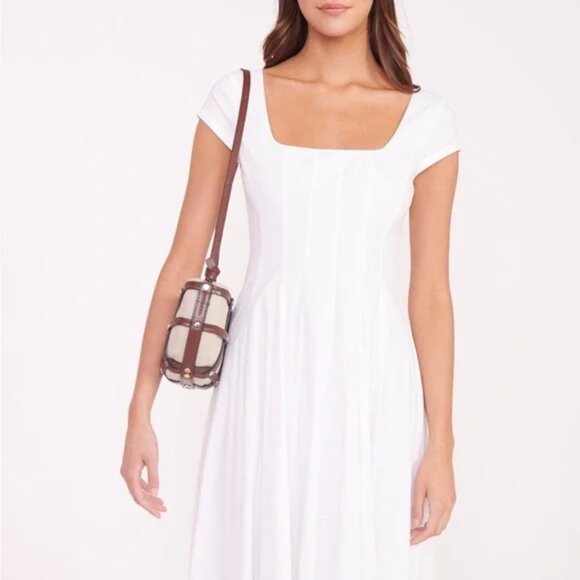 NWT STAUD Sebastian Caged Leather &Linen Shoulder crossbody bag NEW w/ dust bag - Picture 11 of 16